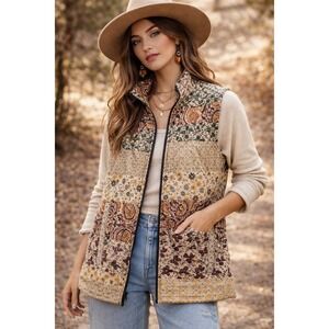 Boho Patchwork Quilted Vest – Young Threads Cotton Zip Front Cottagecore Size M